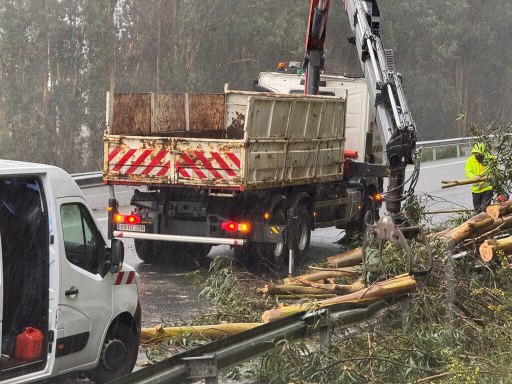 Borrasca "Herminia": cortada la AP-9 en sentido Vigo tras caer un árbol y herido un guardia civil